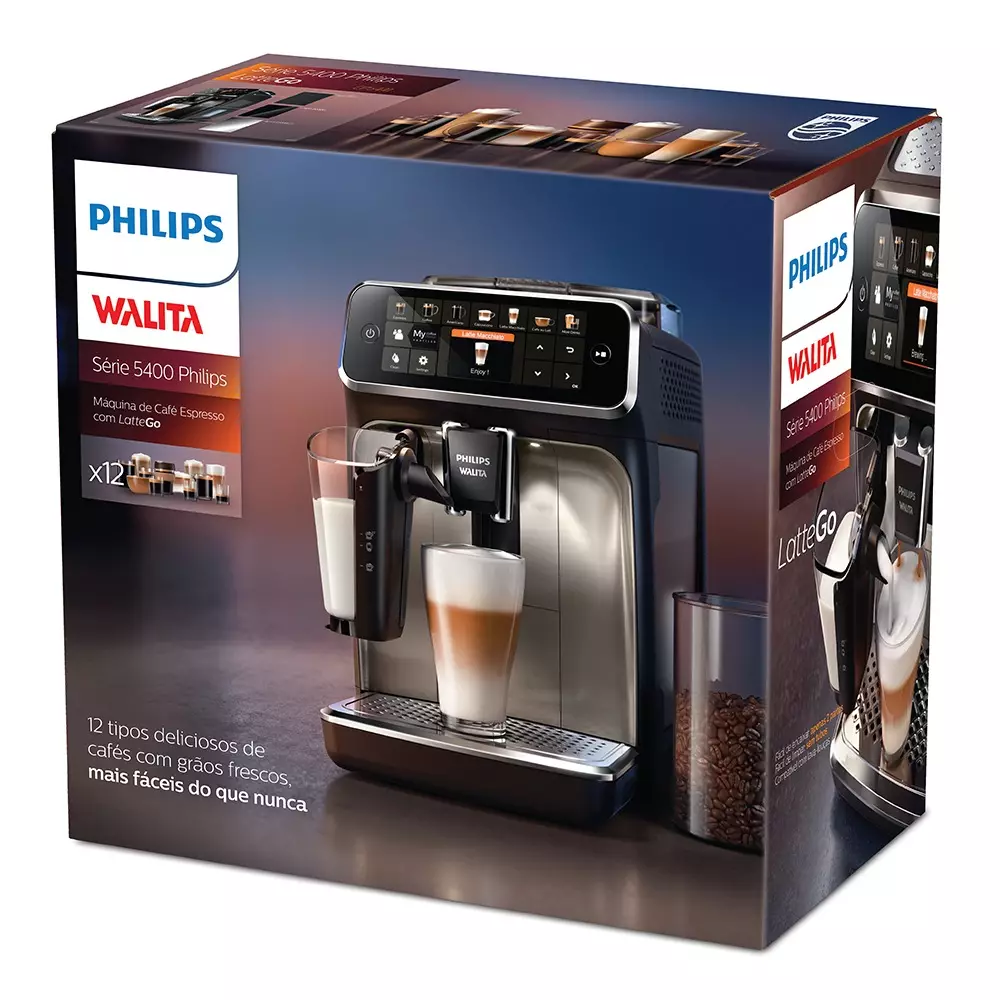 Cafetera espresso superautomática Philips serie 5400 LatteGo, 12 tipos de  café